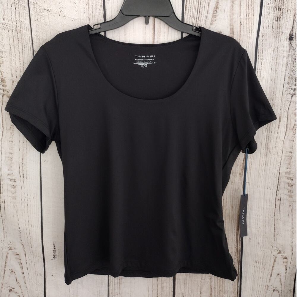Tahari NEW Black Modern Essentials Smoothing Nylon Scoop-Neck Tee Women's XL